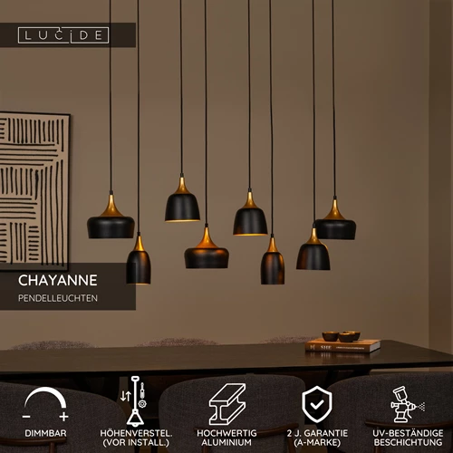 Lucide CHAYANNE - Pendelleuchten - 8xE14 - Schwarz - USP